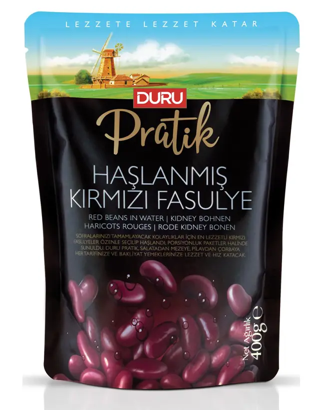 DURU PRATİK HAŞLANMIŞ KIRM.FASULYE 400gr*8