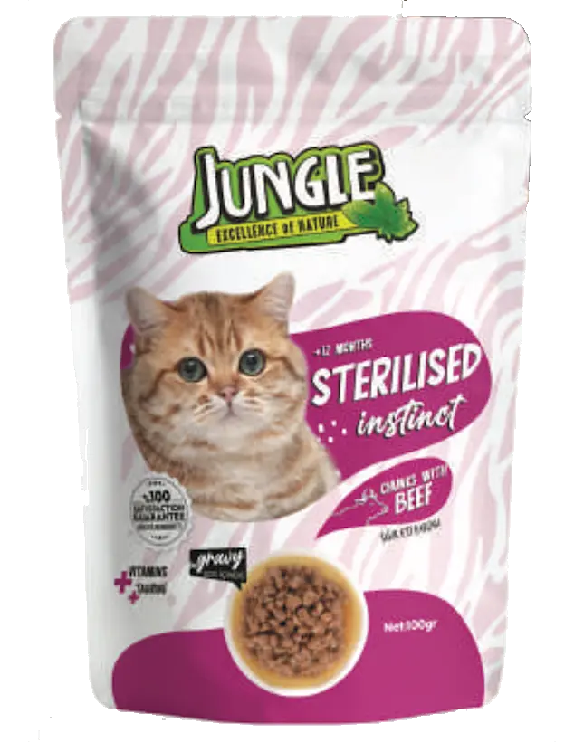 Jungle Pouch Kısır Kedi Dana Eti Parçalı 100gr*24